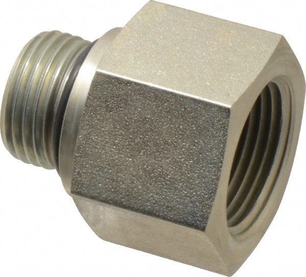Parker 10-3/4 F5OG-S Industrial Pipe Adapter 3/4" Female Thread, 7/8-14 Male Thread, Male Straight Thread O-Ring x Female NPTF