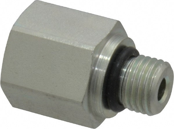 Parker 4-1/4 F5OG-S Industrial Pipe Adapter 1/4" Female Thread, 7/16-20 Male Thread, Male Straight Thread O-Ring x Female NPTF