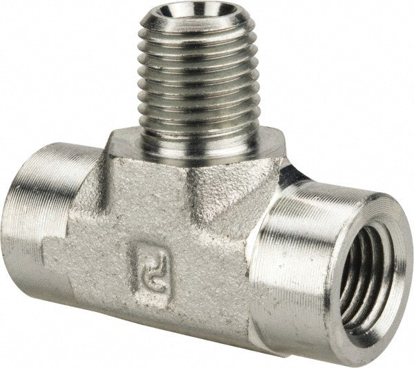 Parker 1/4 MMS-S Industrial Pipe Male Branch Tee 1/4" Female Thread, 1/4" Male Thread, MNPTF x FNPTF