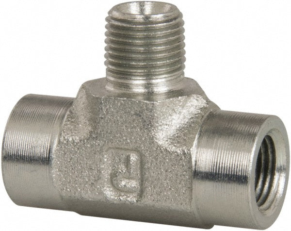 Parker 1/8 MMS-S Industrial Pipe Male Branch Tee 1/8" Female Thread, 1/8" Male Thread, MNPTF x FNPTF