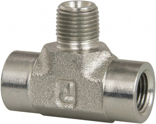 Parker 1/8 MMS-S Industrial Pipe Male Branch Tee 1/8" Female Thread, 1/8" Male Thread, MNPTF x FNPTF
