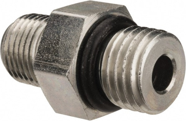 Parker 4-1/8 F5OF-S Industrial Pipe Adapter 7/16-20 x 1/8" Male Thread, Male Straight Thread O-Ring x Male NPTF