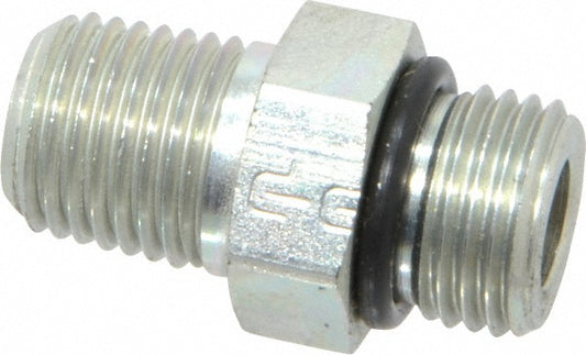 Parker 6-1/4 F5OF-S Industrial Pipe Adapter 9/16-18 x 1/4" Male Thread, Male Straight Thread O-Ring x Male NPTF