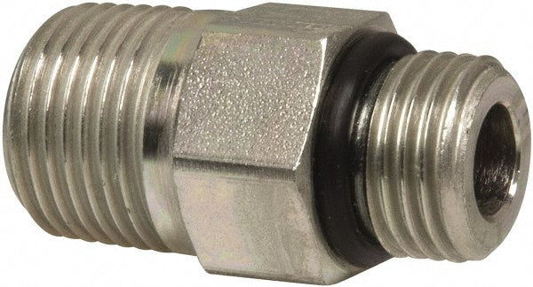 Parker 6-3/8 F5OF-S Industrial Pipe Adapter 9/16-18 x 3/8" Male Thread, Male Straight Thread O-Ring x Male NPTF