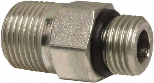 Parker 6-3/8 F5OF-S Industrial Pipe Adapter 9/16-18 x 3/8" Male Thread, Male Straight Thread O-Ring x Male NPTF