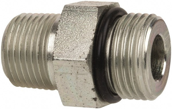 Parker 8-3/8 F5OF-S Industrial Pipe Adapter 3/4-16 x 3/8" Male Thread, Male Straight Thread O-Ring x Male NPTF
