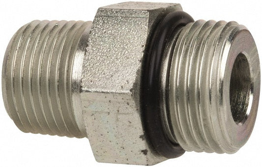 Parker 8-3/8 F5OF-S Industrial Pipe Adapter 3/4-16 x 3/8" Male Thread, Male Straight Thread O-Ring x Male NPTF