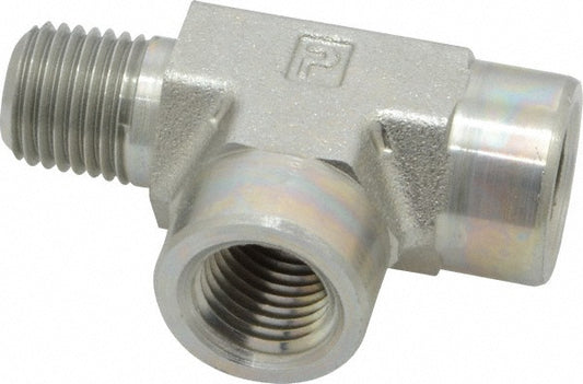Parker 1/4 MRO-S Industrial Pipe Street Tee 1/4" Female Thread, 1/4" Male Thread, MNPTF x FNPTF