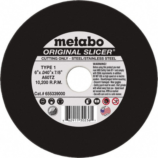 Metabo 655339000 Cutoff Wheel Type 1, 6" Dia, 0.04" Thick, 7/8" Hole, Aluminum Oxide