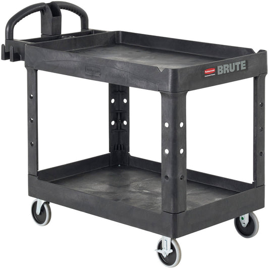 Rubbermaid FG450088BLA BRUTE Heavy Duty 2-Shelf Utility/Service Cart, Small, Lipped Shelves, Ergonomic Handle, 500 lbs. Capacity, Black