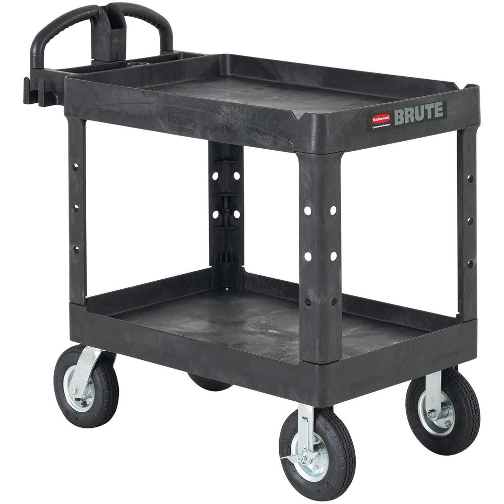 Rubbermaid FG452010BLA BRUTE Heavy Duty 2-Shelf Utility/Service Cart, Medium, Lipped Shelves, Ergonomic Handle, Pneumatic Casters, 500 lbs. Capacity, Black