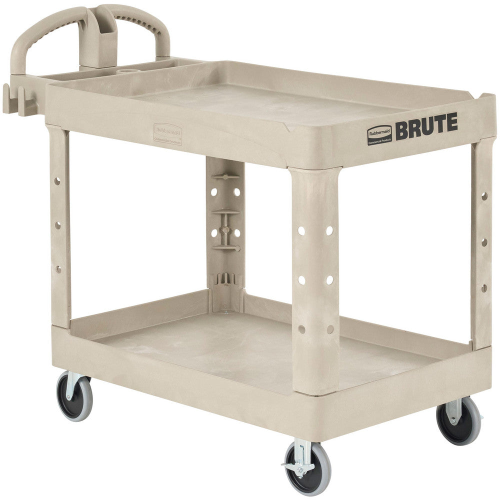 Rubbermaid FG450088BEIG BRUTE Heavy Duty 2-Shelf Utility/Service Cart, Small, Lipped Shelves, Ergonomic Handle, 500 lbs. Capacity, Beige
