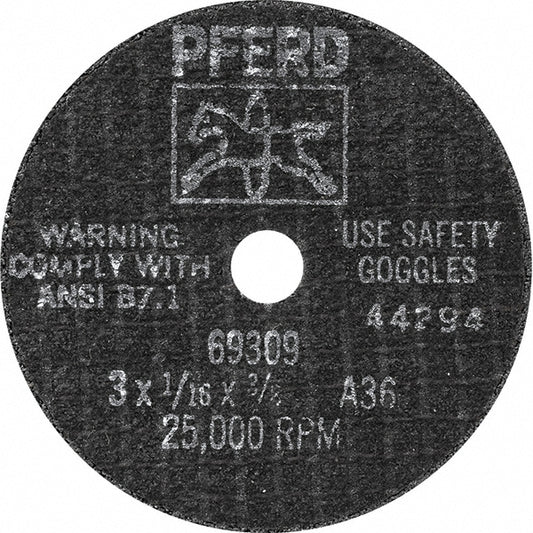 PFERD 69520278 Cutoff Wheel Type 1, 3" Dia, 0.045" Thick, 3/8" Hole, Aluminum Oxide