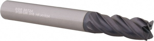 Kyocera SGS Precision Tools 36724 Corner Radius End Mill 5/16" Dia, 13/16" LOC, 0.0150" Radius, 4 Flute, Solid Carbide