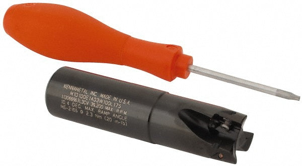 Kennametal 2479508 Indexable Square-Shoulder End Mill M1D100E1403W100L175, 1" Cut Dia, 0.58" Max Depth of Cut, 1" Dia Weldon Flat Shank