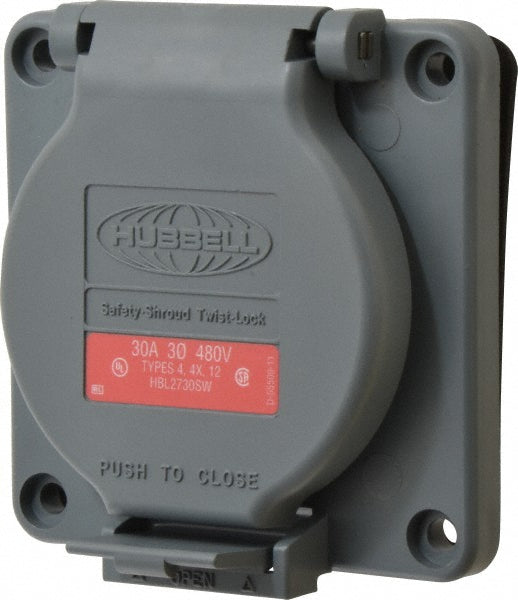 Hubbell Wiring Device-Kellems HBL2730SW 480 VAC, 30 Amp, L16-30R NEMA, Self Grounding Receptacle