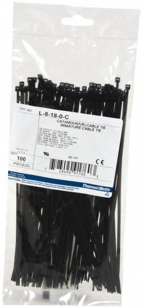 Thomas & Betts L-8-18-0-C Cable Tie Duty 8" Long, Black, Nylon, Standard