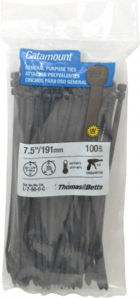 Thomas & Betts L-7-50-0-C Cable Tie Duty 7.5" Long, Black, Nylon, Standard