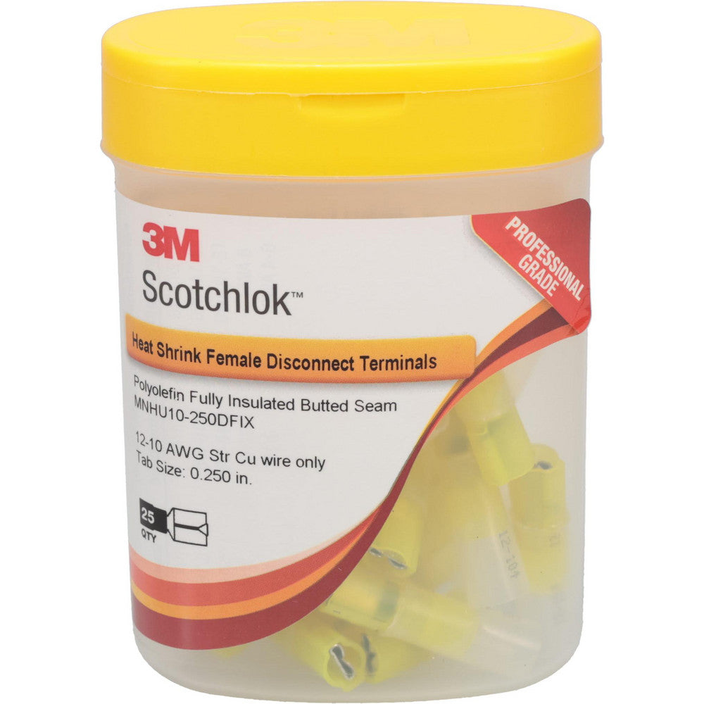 3M 7000133382 Wire Disconnect Female, Yellow, Nylon Heat Shrink, 12-10 AWG, 1/4" Tab Width