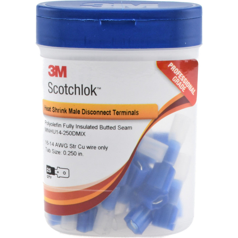 3M 7000133392 Wire Disconnect Male, Blue, Nylon Heat Shrink, 16-14 AWG, 1/4" Tab Width