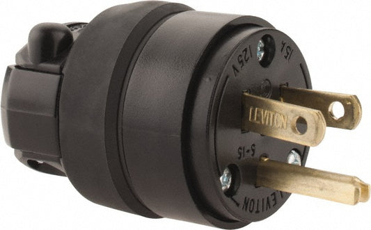Leviton 515PR Straight Blade Plug Residential, 5-15P, 125VAC, Black