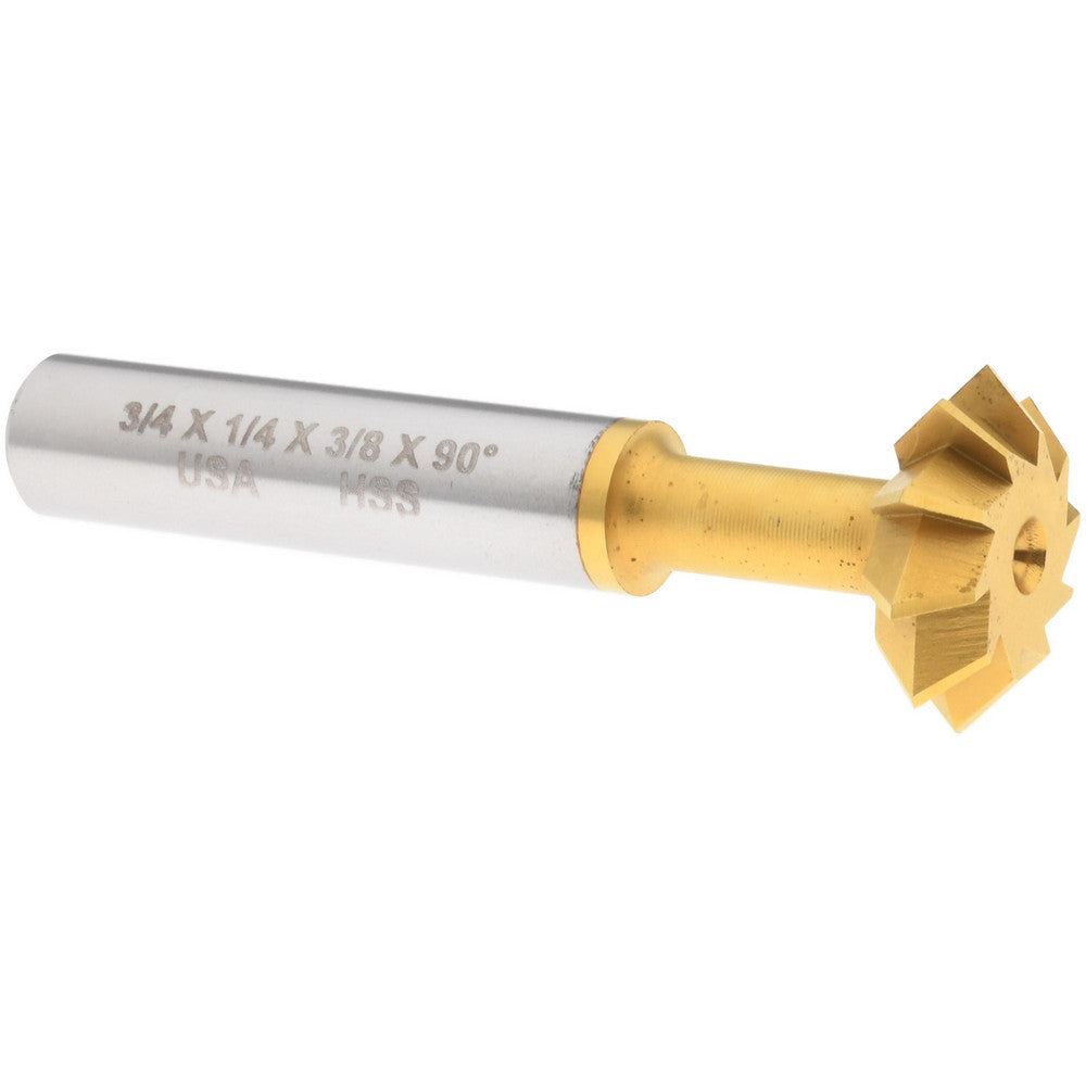 MOON CUTTERS CO. SDA750-90-TIN Double Angle Milling Cutter 90 &deg, 3/4" Cut Dia, 1/4" Cut Width, 3/8" Shank Dia, High Speed Steel