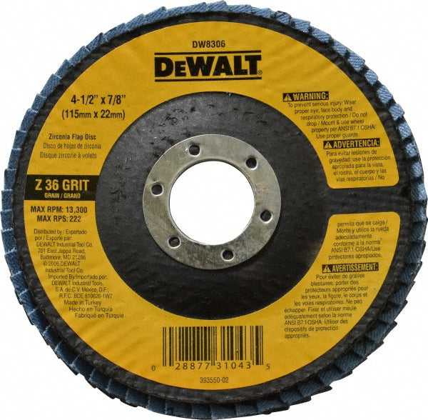 DeWALT DW8306 Flap Disc 7/8" Hole, 36 Grit, Zirconia Alumina, Type 29
