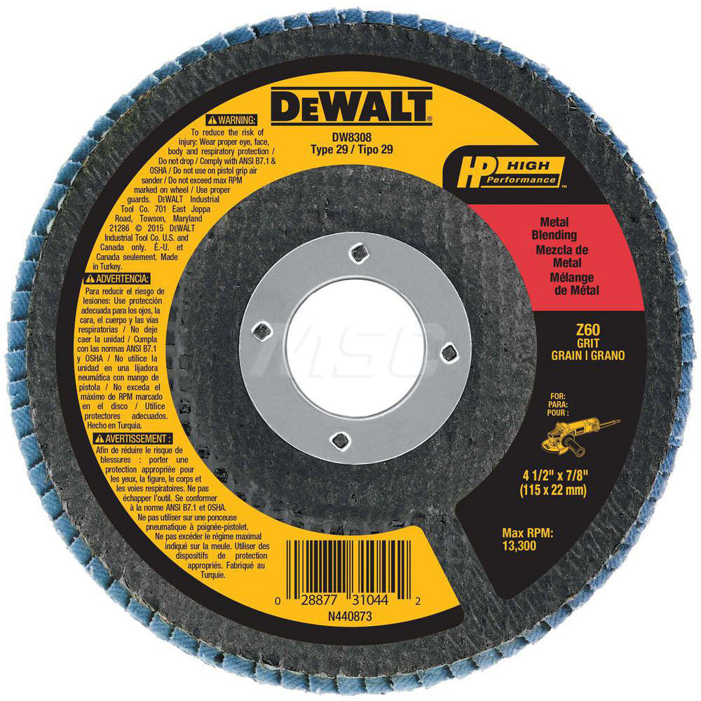 DeWALT DW8308 Flap Disc 7/8" Hole, 60 Grit, Zirconia Alumina, Type 29