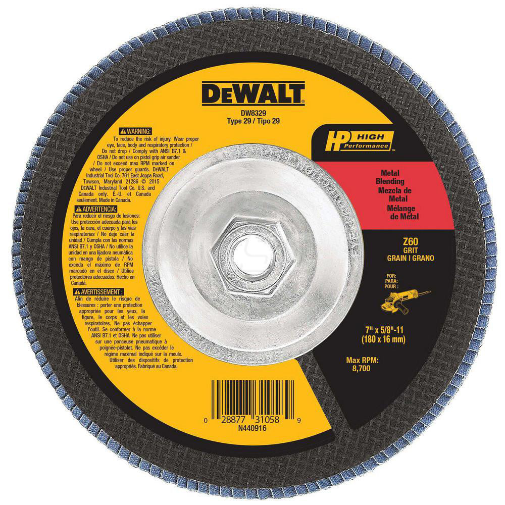 DeWALT DW8329 Flap Disc 5/8-11 Hole, 60 Grit, Zirconia Alumina, Type 29