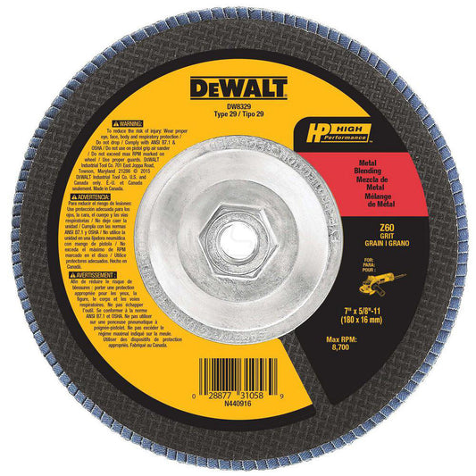 DeWALT DW8329 Flap Disc 5/8-11 Hole, 60 Grit, Zirconia Alumina, Type 29