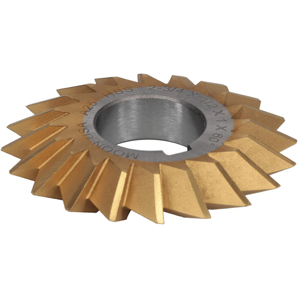 MOON CUTTERS CO. DA27500-60-TIN Double Angle Milling Cutter 60 &deg, 2-3/4" Cut Dia, 1/2" Cut Width, 1" Arbor Hole, High Speed Steel