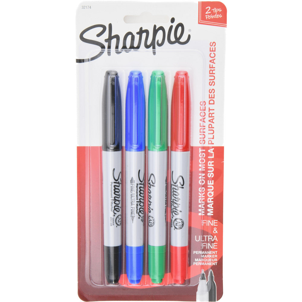 Sharpie 32174PP Wet Surface Pen Marker Black, Red, Blue & Green, AP Non-Toxic, Twin Tip Fine & Ultra Fine Point