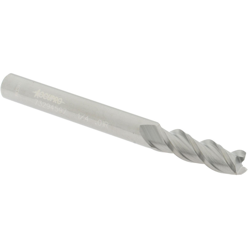 Accupro 73294597 Corner Radius End Mill 1/4" Dia, 3/4" LOC, 0.01" Radius, 3 Flutes, Solid Carbide
