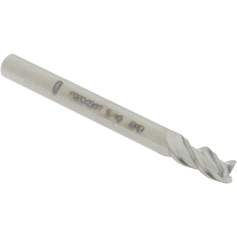 Accupro 73294647 Corner Radius End Mill 3/16" Dia, 3/8" LOC, 0.01" Radius, 3 Flutes, Solid Carbide