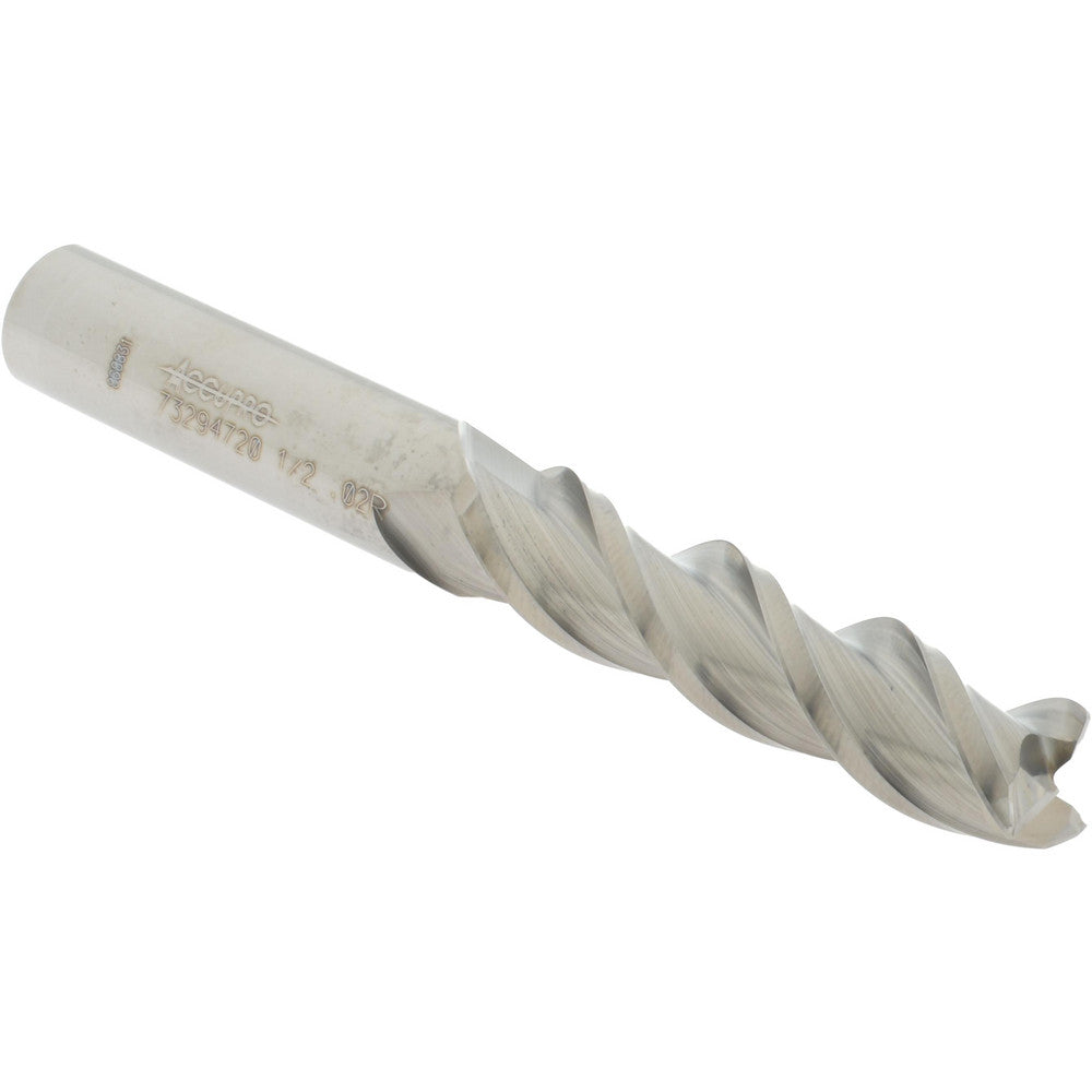 Accupro 73294720 Corner Radius End Mill 1/2" Dia, 2" LOC, 0.02" Radius, 3 Flutes, Solid Carbide