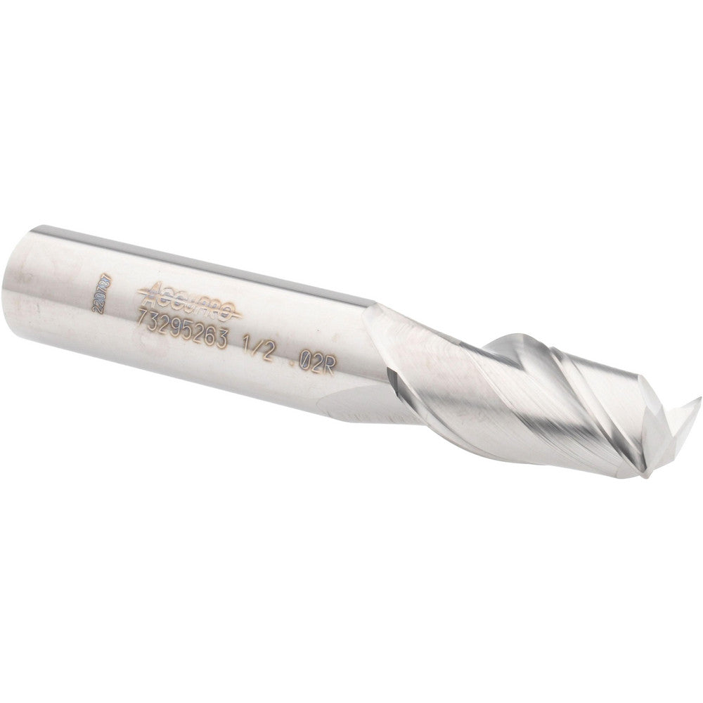 Accupro 73295263 Corner Radius End Mill 1/2" Dia, 1" LOC, 0.02" Radius, 2 Flutes, Solid Carbide