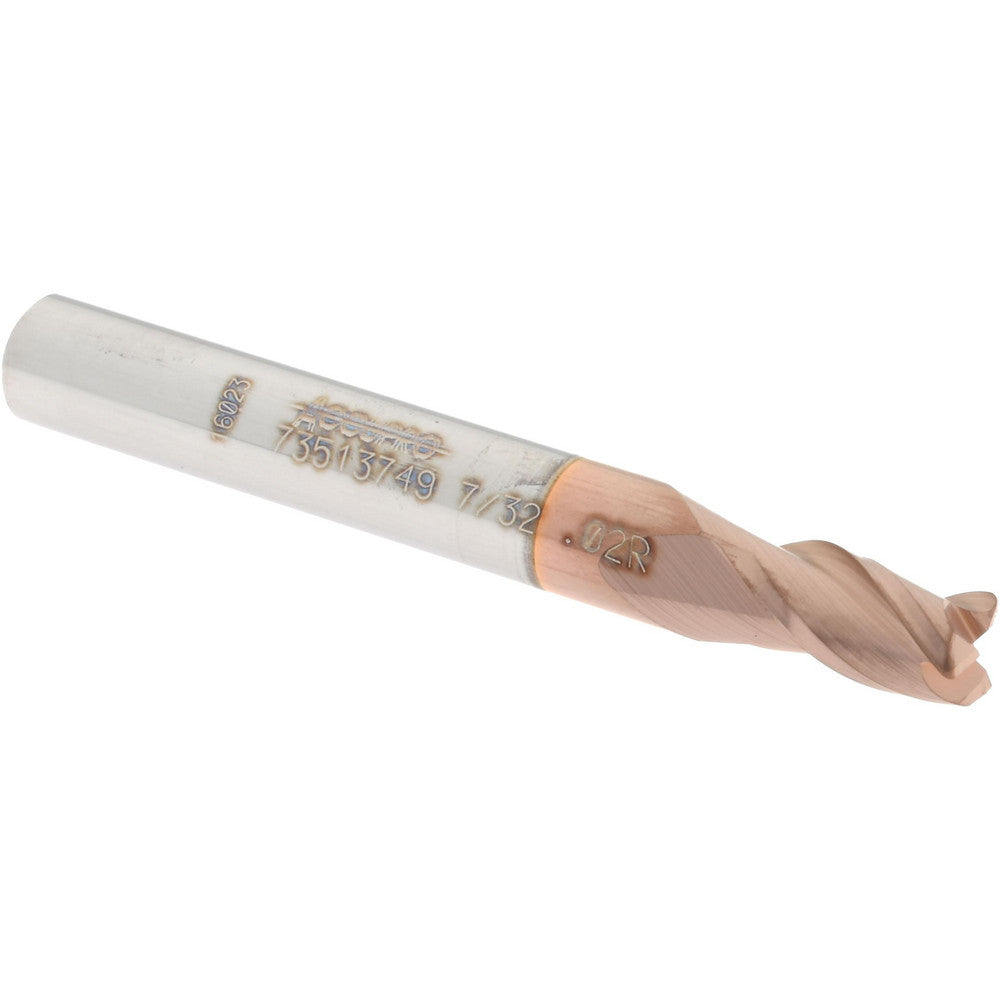 Accupro 73513749 Corner Radius End Mill 0.2188" Dia, 3/8" LOC, 0.02" Radius, 3 Flutes, Solid Carbide