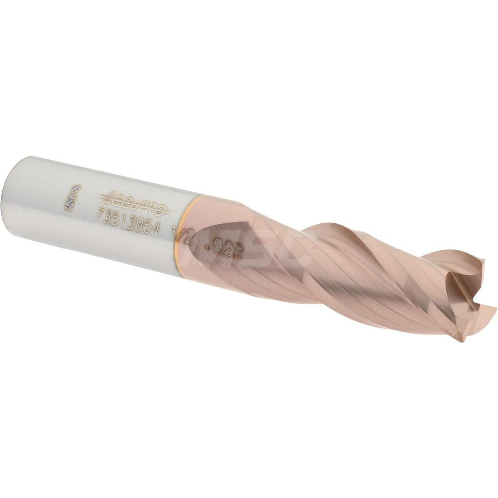 Accupro 73513954 Corner Radius End Mill 1/2" Dia, 1-1/4" LOC, 0.02" Radius, 3 Flutes, Solid Carbide