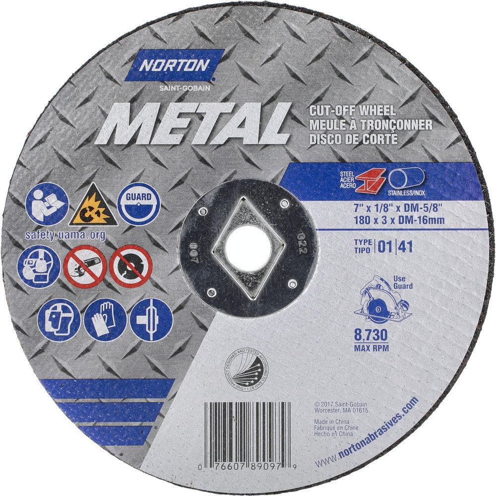 Norton 07660789097 Cut-Off Wheel 7" Dia, 1/8" Thick, 5/8" Hole, Aluminum Oxide