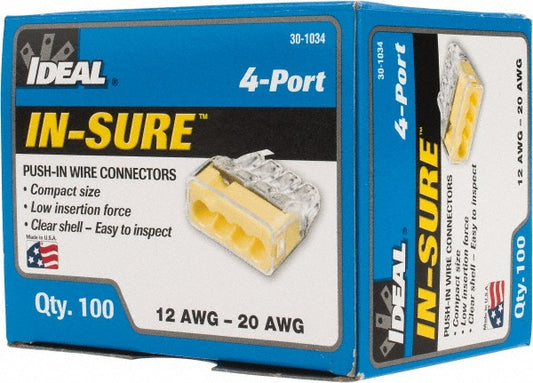 Ideal 30-1034 4 Port, 18 to 12 AWG Compatible, Push-In Wire Connector