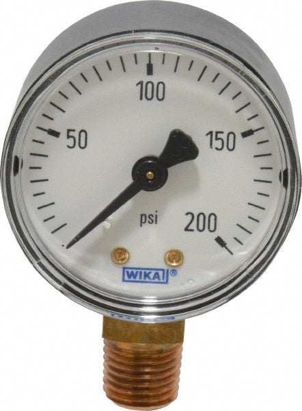 Wika 4252960 Pressure Gauge 2" Dial, 0 to 200 psi, 1/4" Thread, NPT, Lower Mount