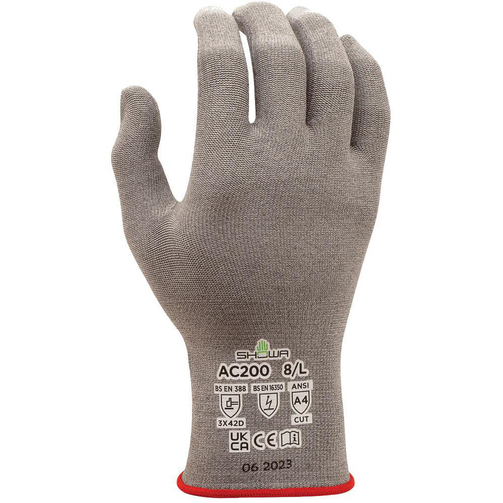 SHOWA AC200XL-09 Cut & Puncture Resistant Gloves Style Knit  Coating Material Uncoated  Coating Coverage Uncoated  Glove Type Cut-Resistant  ANSI/ISEA Cut Resistance Level A4  Primary Material HPPE