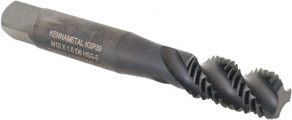 Kennametal 5443915 Spiral Flute Tap M10x1.5, 3 Flute, Bottoming Chamfer, 6H Class of Fit, Cobalt, Oxide Finish