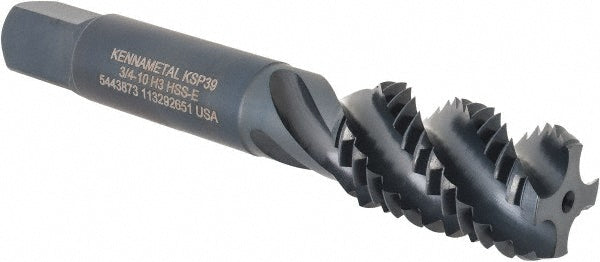 Kennametal 5443873 Spiral Flute Tap 3/4-10, 4 Flute, Bottoming Chamfer, Cobalt, Oxide Finish