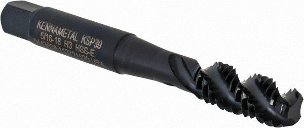 Kennametal 5443838 Spiral Flute Tap 5/16-18, 3 Flute, Bottoming Chamfer, 3B Class of Fit, Cobalt, Oxide Finish