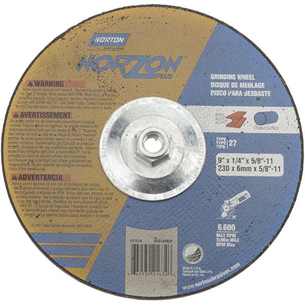 Norton 66253021634 Depressed Center Wheel Type 27, 9" Dia, Ceramic