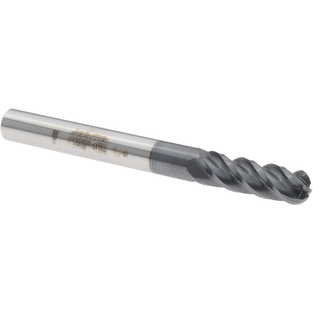 Accupro 73901456 Ball End Mill 1/4" Dia, 3/4" LOC, 4 Flute, Solid Carbide