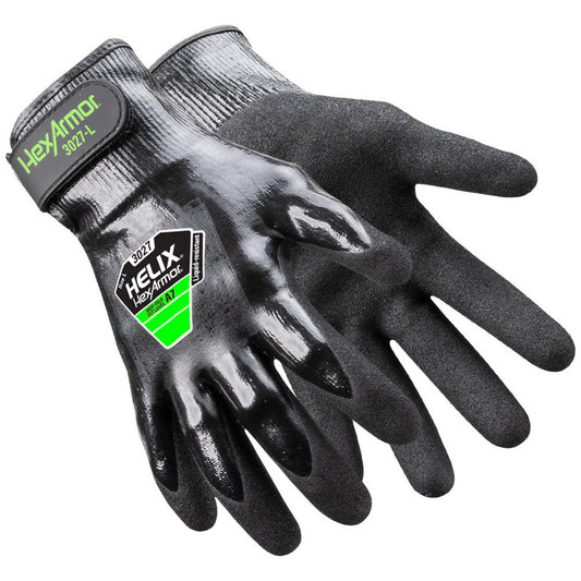 HexArmor 3027-L (9) Cut & Puncture Resistant Gloves Style Knit  Coating Material Nitrile  Coating Coverage Full  Glove Type Cut, Puncture & Abrasion-Resistant  ANSI/ISEA Cut Resistance Level A7  Primary Material HPPE Blend