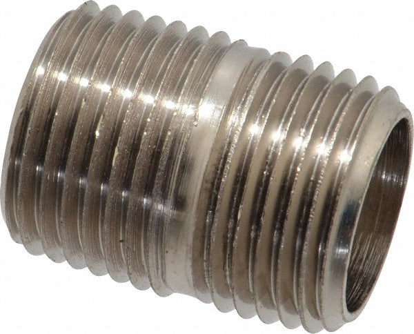 Value Collection PC112NB-8 Brass Pipe Nipple Threaded on Both Ends, 1-5/16" OAL, NPT, Nickel-Plated