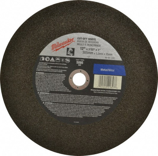 Milwaukee Tool 49-94-1220 Cut-Off Wheel Type 1, 12" Dia, 3/32" Thick, 1" Hole, Aluminum Oxide